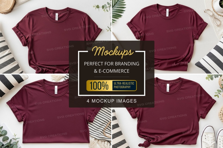 Collection of maroon t-shirt mockups