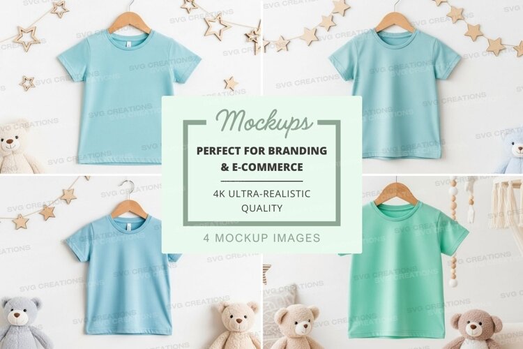 Mockup of children's t-shirts and teddy bears example image 1