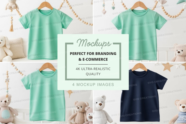 Mockup: children's t-shirts in a playful nursery setting