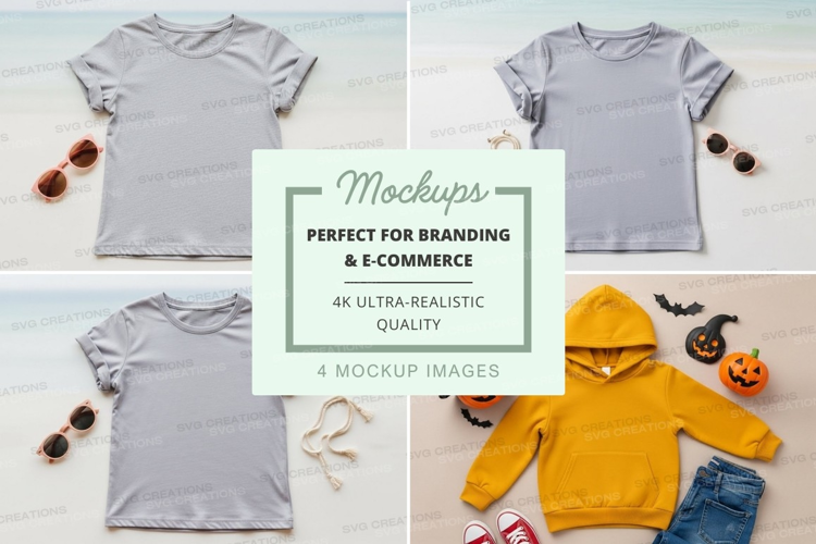 Mockup of various t-shirts and hoodie with accessories