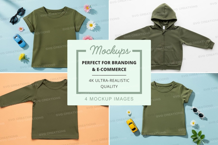 Mockup: collection of olive green garments