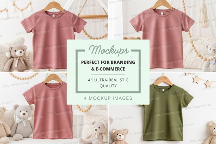 Mockup: children's t-shirts in soft pastel colors