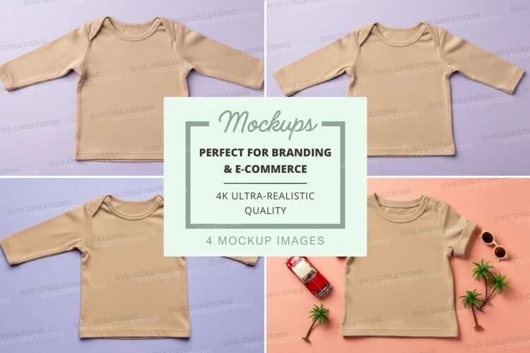 Mockup of beige long-sleeve baby onesie example image 1