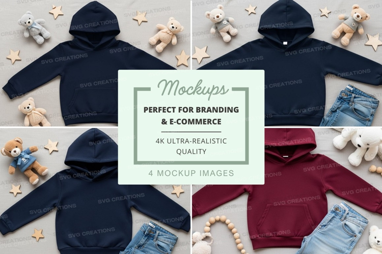 Mockup of children's hooded sweatshirts with toys