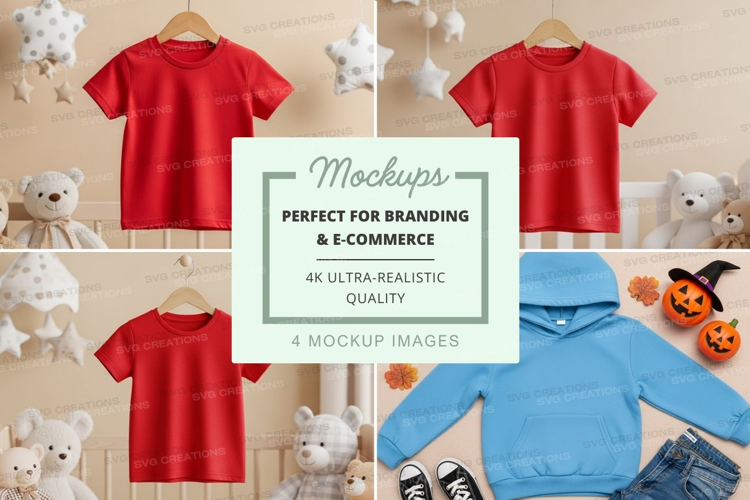 Mockup of children's clothing with stuffed animals
