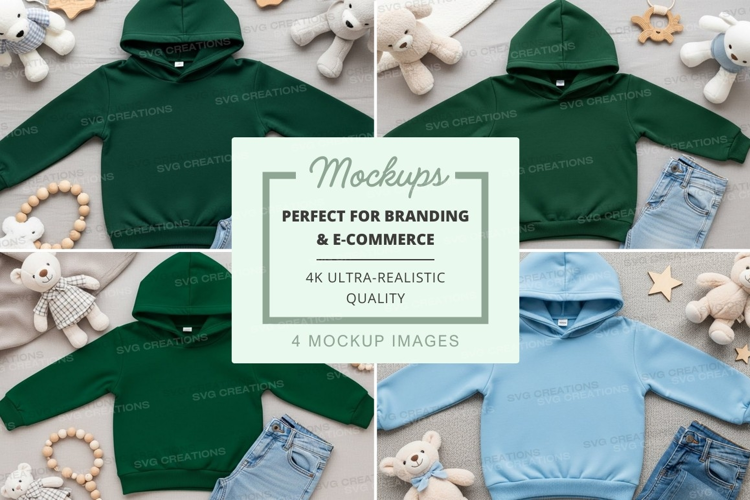 Mockup: children's hooded sweatshirts with toys