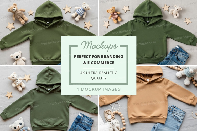 Mockup: children's hooded sweatshirts with stuffed toys