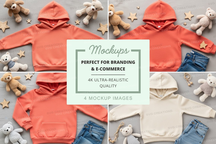 Mockup of children's hooded sweatshirts with toys