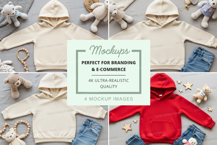 Mockup of children's hooded sweatshirts with toys