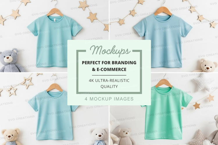 Mockup of children's t-shirts and stuffed animals