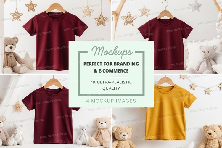 Mockup of children's t-shirts with stuffed animals