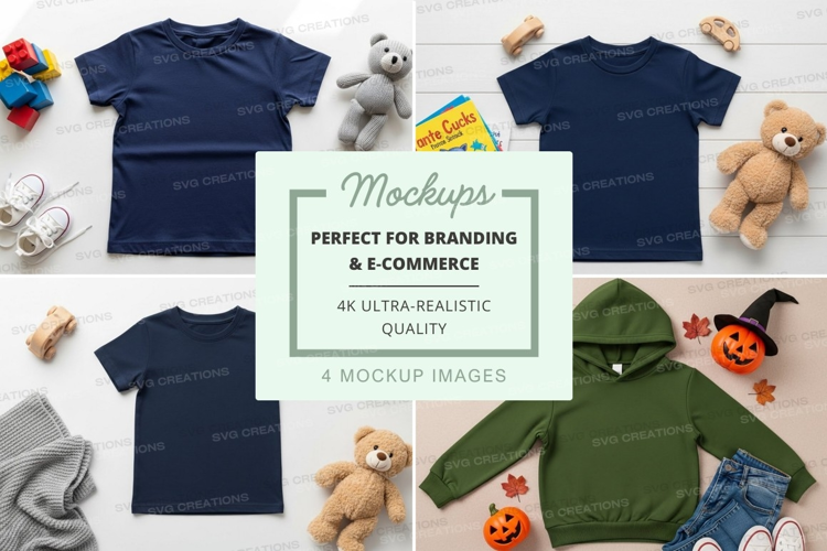 Mockup of children's clothing and toys