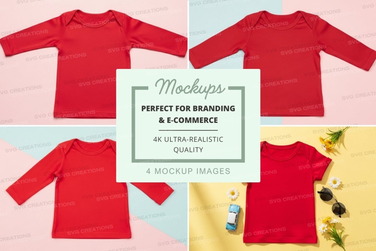 Mockup: red long-sleeve baby onesie