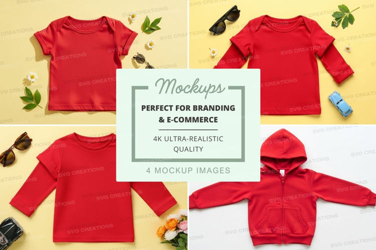 Mockup: collection of red children's clothing