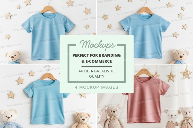 Mockup of children's t-shirts with teddy bears and stars