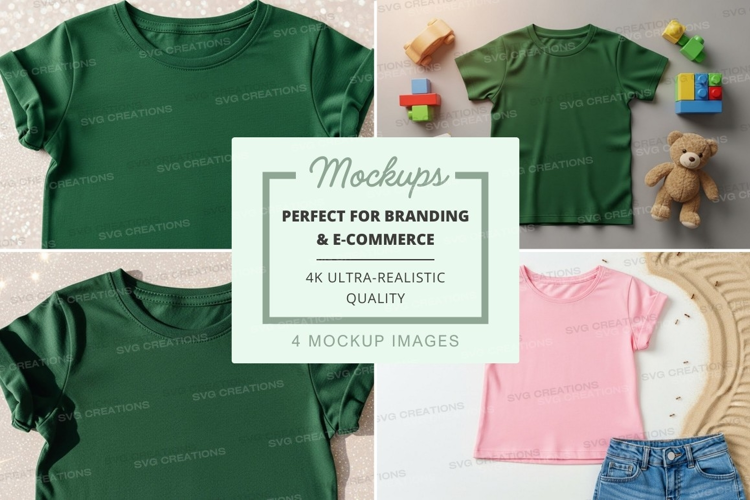 Mockup: kids t-shirts with toys and book
