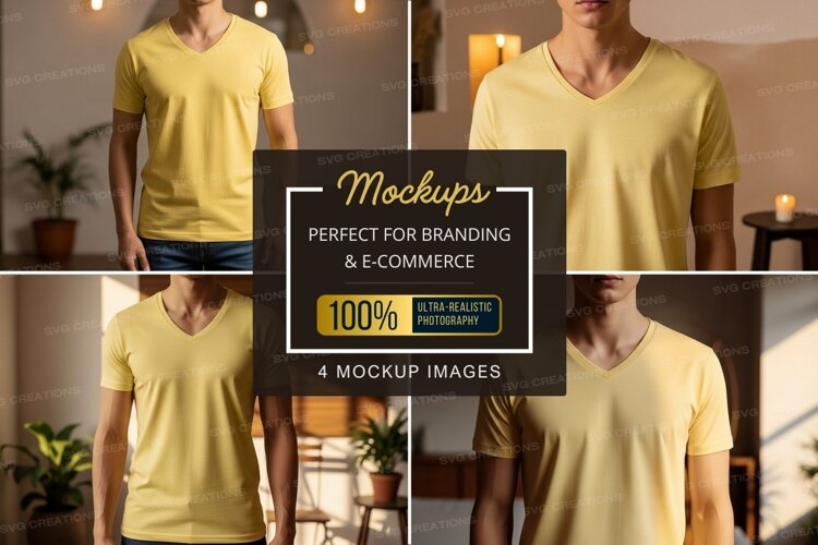 Yellow v-neck t-shirt mockup example image 1