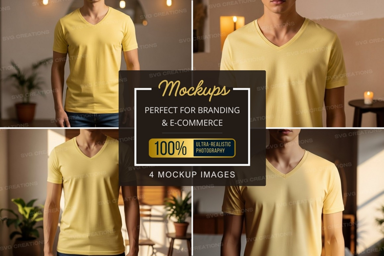 Yellow v-neck t-shirt mockup