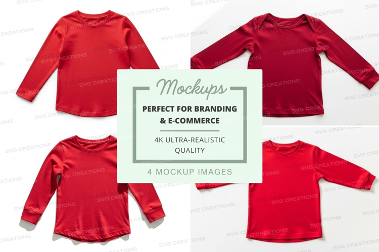 Mockup: collection of red long-sleeve t-shirts