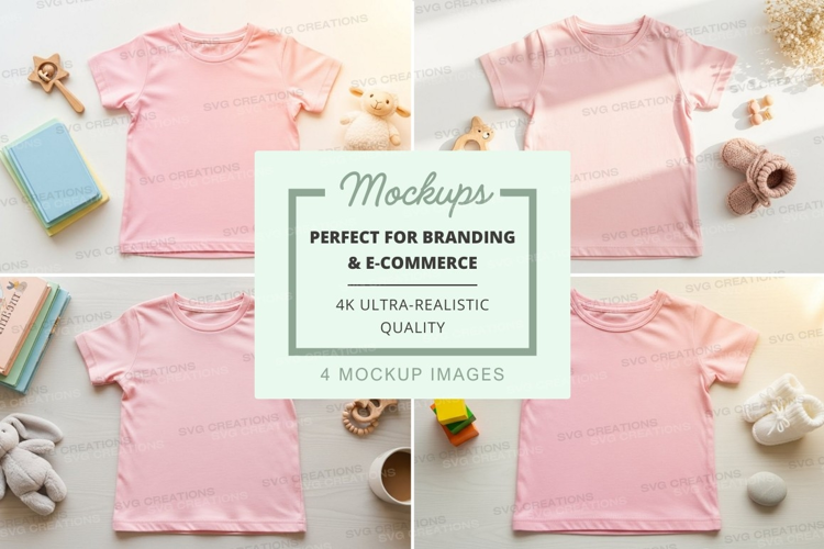 Mockup of pink children's t-shirts with toys