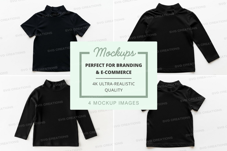 Mockup of various black turtleneck shirts