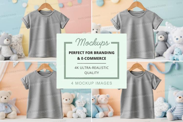 Mockup of gray t-shirts with stuffed animals
