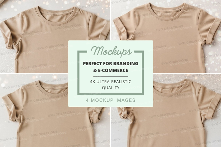 Mockup of beige t-shirt in various views