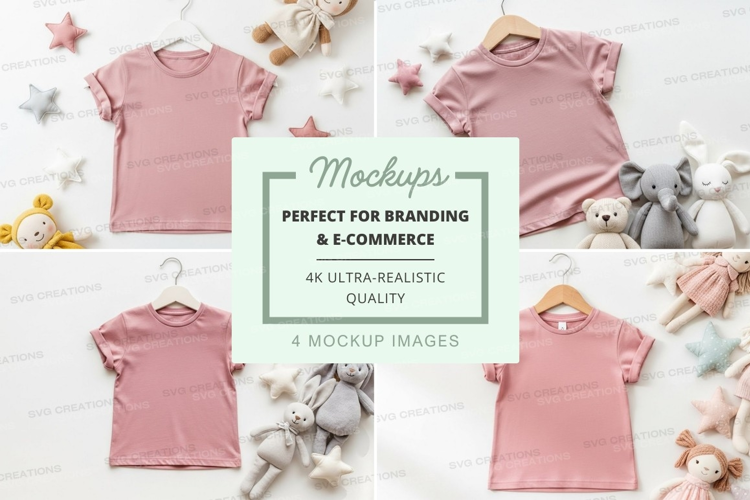 Mockup: pink t-shirts with stuffed animals