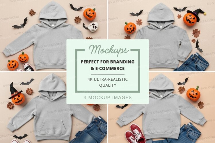 Halloween themed kids' hoodie mockup example image 1