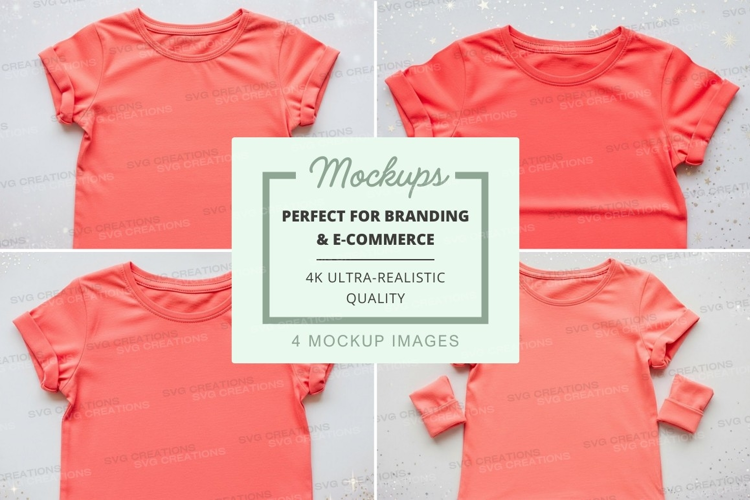 Mockup of coral short-sleeve t-shirts