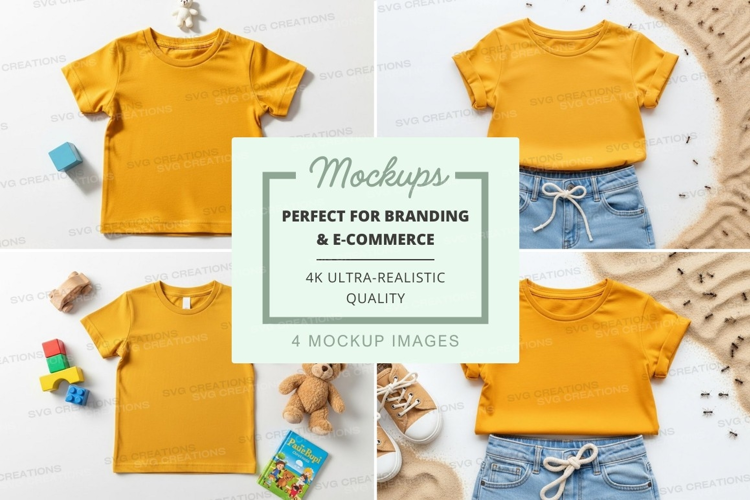 Mockup: mustard yellow t-shirts for kids