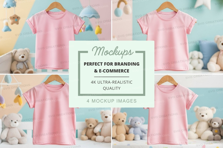 Mockup collection of pink t-shirts with teddy bears