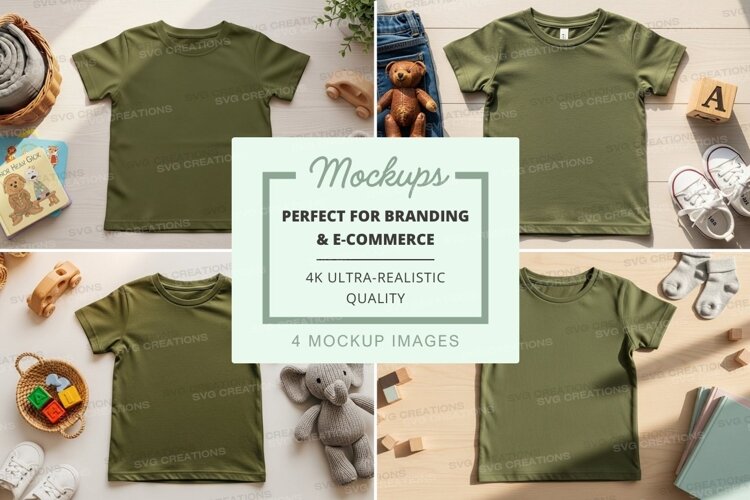 Mockup of green t-shirts for kids example image 1