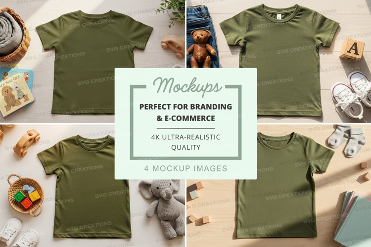 Mockup of green t-shirts for kids