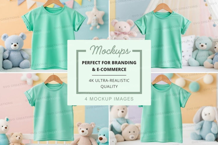 Mockup of green t-shirts with stuffed animals