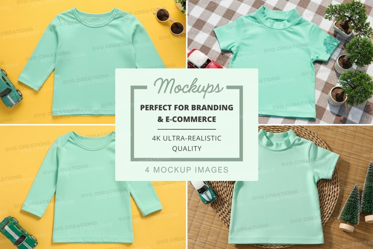 Mockup: collection of light green t-shirts