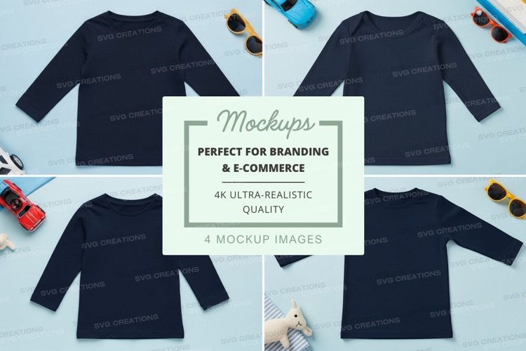 Mockup collection of navy blue long-sleeve t-shirts