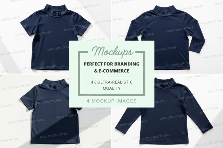 Mockup: navy blue mock neck t-shirts example image 1