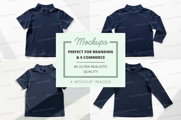 Mockup: navy blue mock neck t-shirts