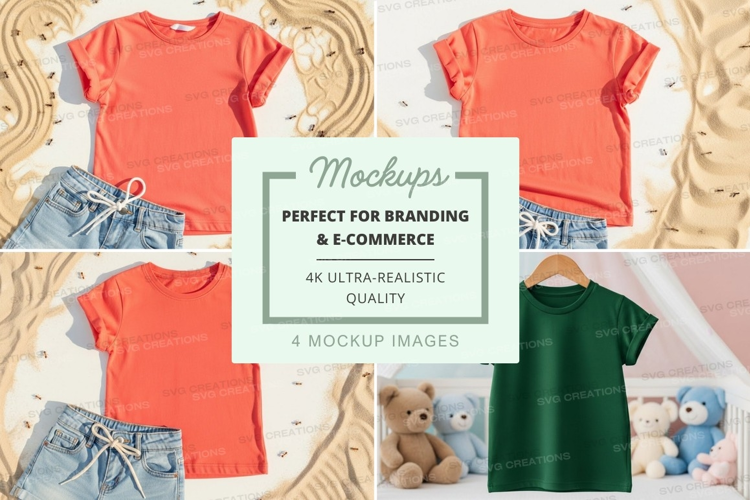 Mockup: kids' t-shirts and shorts