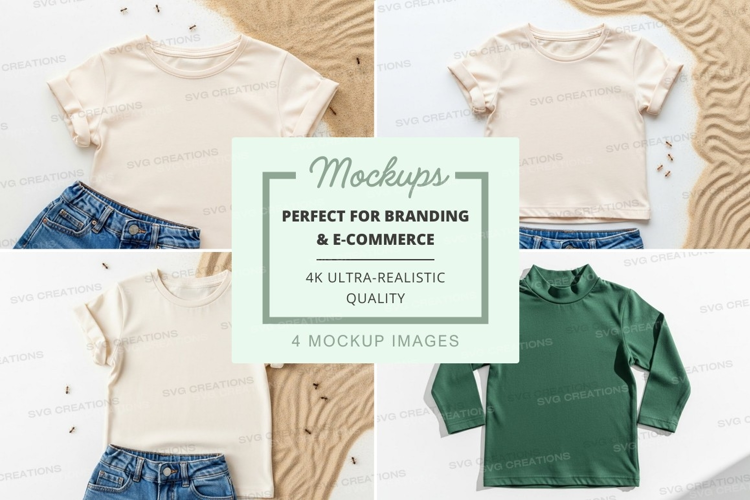 Mockup: casual summer outfits with t-shirts and denim shorts