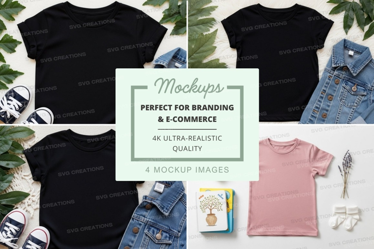 Mockup of t-shirts with denim jackets and accessories
