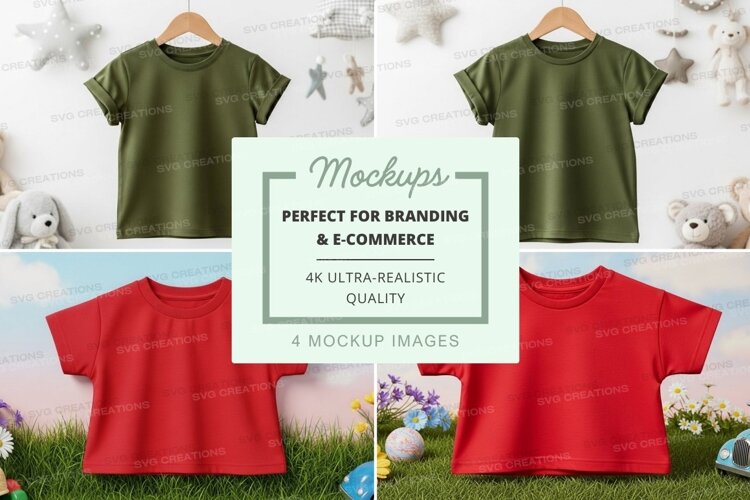 Mockup: children's t-shirts in green and red example image 1