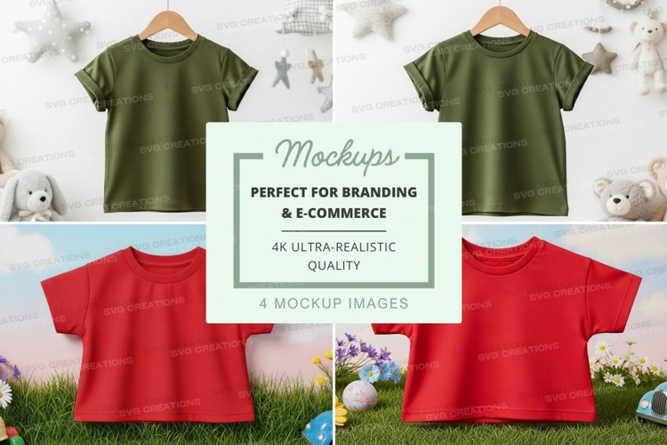 Mockup: children's t-shirts in green and red