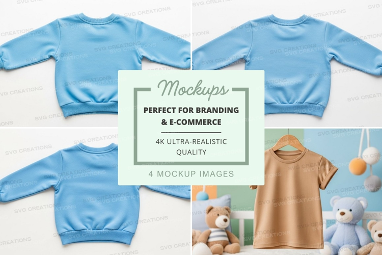 Mockup of children's clothing - blue and beige sweaters
