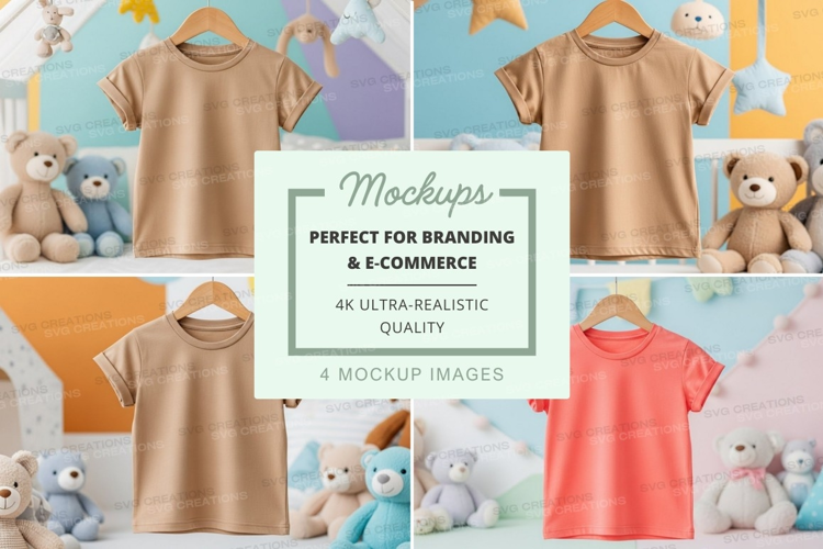 Mockup of children's t-shirts with stuffed animals