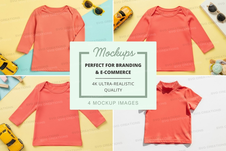 Mockup collection of coral long-sleeve t-shirts