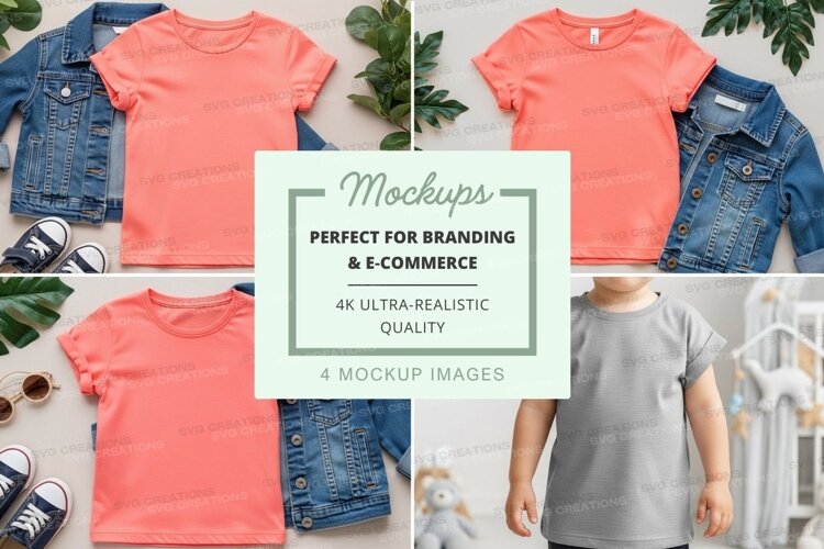 Mockup: kids' t-shirts and denim jackets example image 1