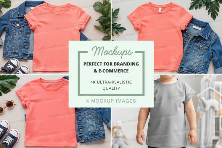 Mockup: kids' t-shirts and denim jackets