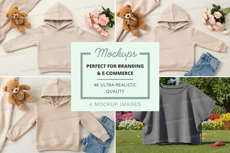 Mockup: casual hoodies and jeans with teddy bears and flower example image 1